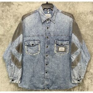 VTG Men's Company Men's Two Toned Denim Shirt XL Blue/Gray Long Sleeve Cotton